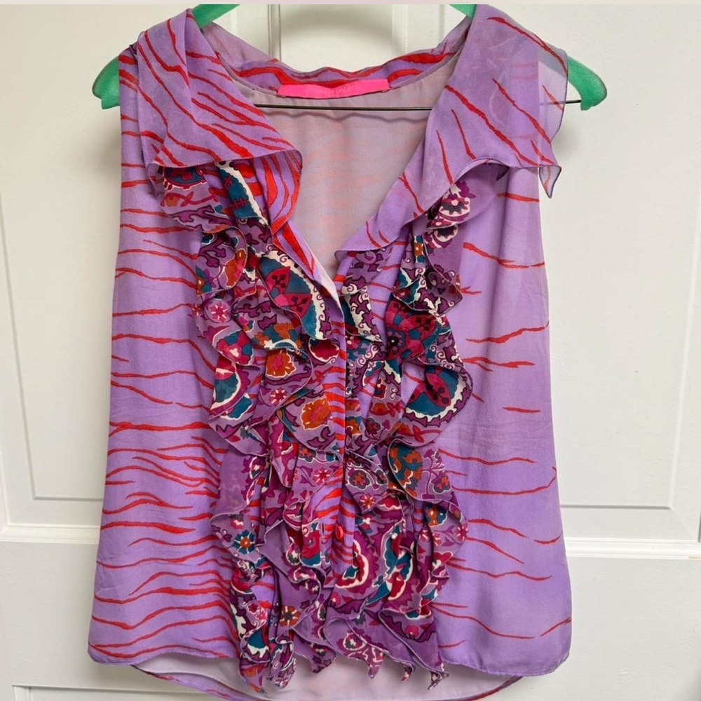 Purple Floral Women's sleeveless blouse - Picture 3 of 6
